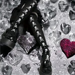 Skull Print Thigh High‎ Socks, Cosplay Over The Knee Socks
One Size